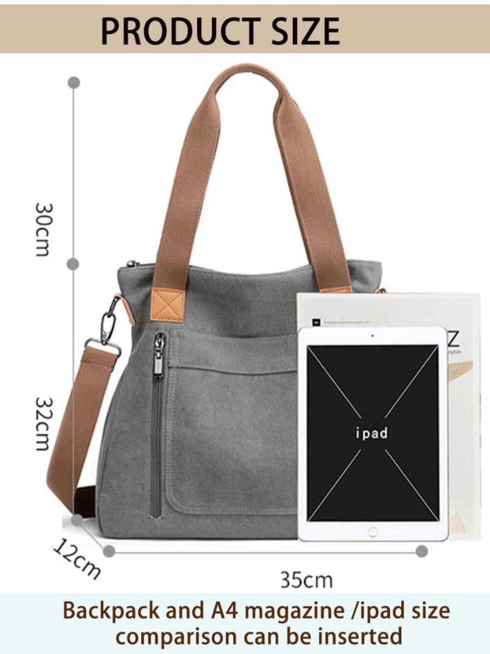 Canvas Tote Purse for Women Work Shoulder Crossbody Bag Vintage Multi-pocket